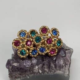 Designer Swarovski Gold-Tone Multicolor Crystal Cut Stone Stud Earrings