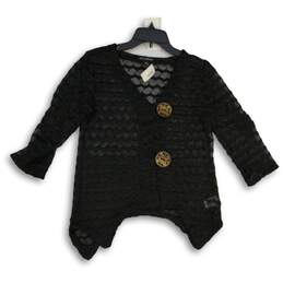 NWT Nina Leonard Womens Black Lace 3/4 Sleeve Button Front Cardigan Sweater Sz S