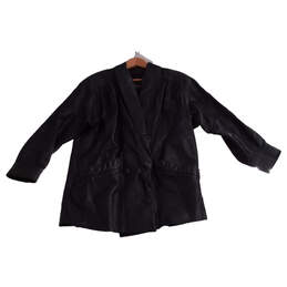 Women's Black Front Pocket Button Closer V Neck Leather Jacket Size Medium alternative image