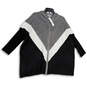NWT Womens Gray Black Chevron Dolman Sleeve Hooded Full-Zip Sweater Size 1X image number 1