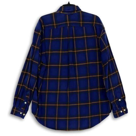 Mens Blue Black Plaid Collared Pocket Long Sleve Button-Up Shirt Size XL image number 2