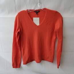 Eileen Fisher Cashmere Orange V-Neck Sweater Petite Size S