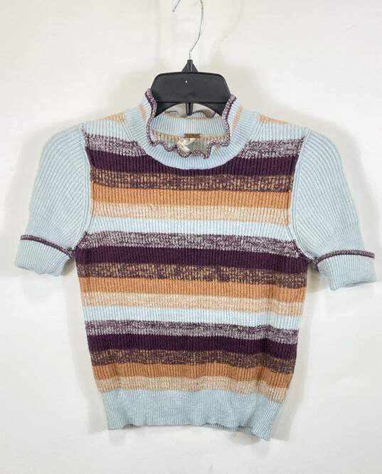Free People Women Blue Striped Knitted Top S image number 1
