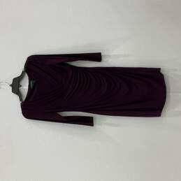 Womens Purple Surplice Neck Long Sleeve Ruched Knee Length Sheath Dress Size 6