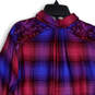 Womens Purple Pink Plaid Long Sleeve Button Front Tunic Top Size Medium image number 4