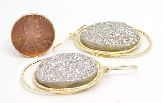 14K Gold Grey Druzy Textured Oval Drop Earrings 8.9g image number 5