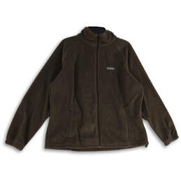 Womens Brown Mock Neck Long Sleeve Fleece Full-Zip Jacket Size 2X