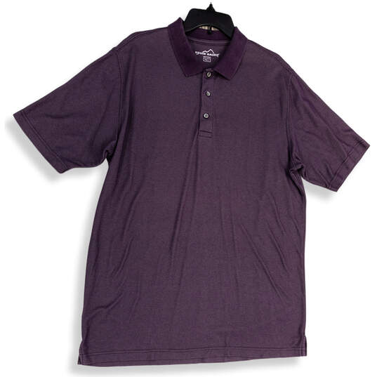 Mens Purple Gray Collared Short Sleeve Side Slit Polo Shirt Size L Tall image number 1