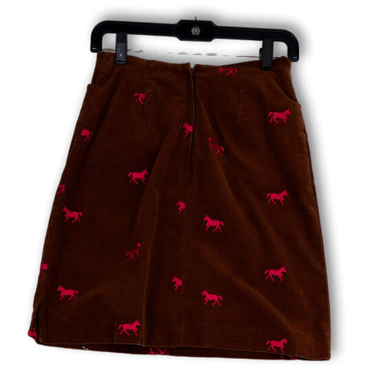 Womens Brown Flat Front Pockets Side Slit Back Zip Short A-Line Skirt Sz 2 image number 2