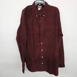 Burgundy Corduroy Long Sleeve Button Up Flannel Shirt