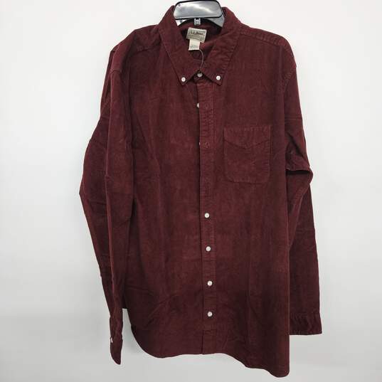 Burgundy Corduroy Long Sleeve Button Up Flannel Shirt image number 1