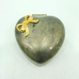 Vintage International Silver Co. Silver Plated Heart Shaped Trinket Box w/ Bow