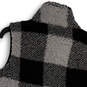 Womens Black Gray Plaid Sleeveless Fleece Full-Zip Vest Size Medium image number 4