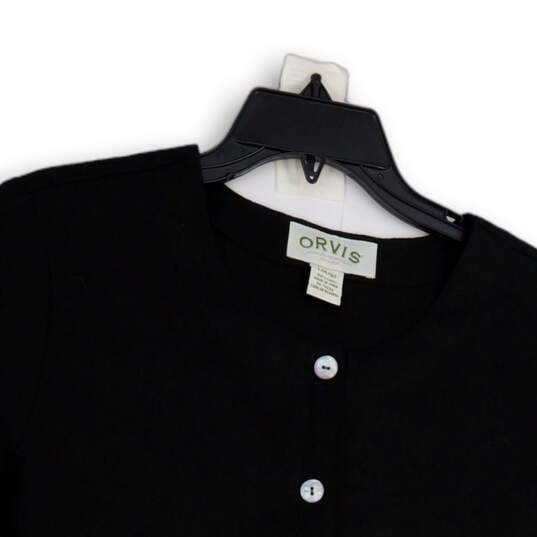 Womens Black Round Neck Short Sleeve Button Front Blouse Top Size L 14/16 image number 3