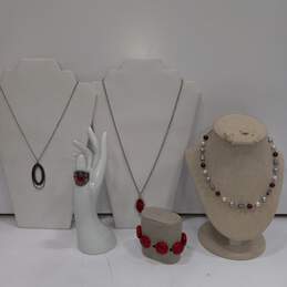 Bundle of Assorted Red  And Silver Toned Fashion Jewelry