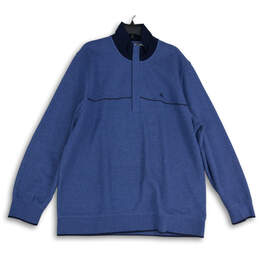 Mens Blue Long Sleeve Mock Neck 1/4 Zip Pullover Sweatshirt Size XXL