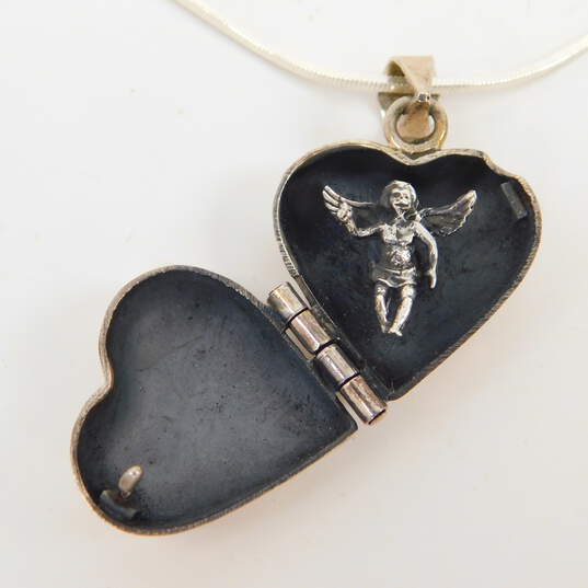 Romantic 925 Sterling Silver CZ Heart Stud Earrings Heart Pendant Necklace & Pearl Bracelet 27.4g image number 7