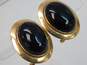 14K Yellow Gold Onyx Cabochon Oval Omega Clip Post Earrings 6.5g image number 2