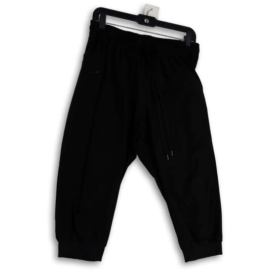 Womens Black Elastic Waist Zip Pocket Drawstring Jogger Pants Size Medium image number 1