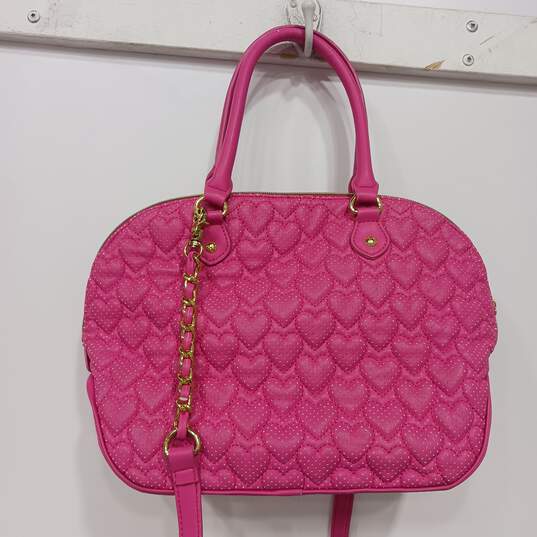 Betsey Johnson Pink Quilted Faux Leather Shoulder Satchel Bag image number 3