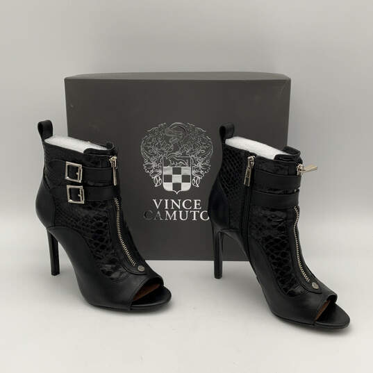 NIB Womens Kammie Black Leather Peep Toe Zipper Ankle Booties Size 6.5 M image number 4