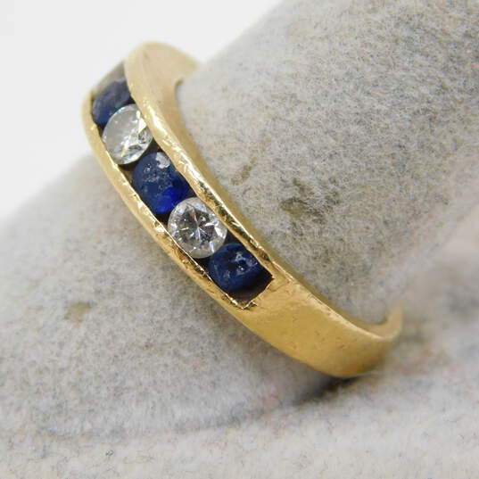 14K Yellow Gold 0.65 CTTW Diamond & Sapphire Alternating Stone Band Ring 4.0g image number 4