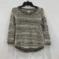 Womens Black White Knitted Round Neck Long Sleeve Pullover Sweater Size Medium image number 1