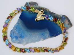 14K Gold Blue Spinel Garnet Peridot Citrine & Amethyst Multi Stone Slanted Marquise Tennis Bracelet 6.5g alternative image
