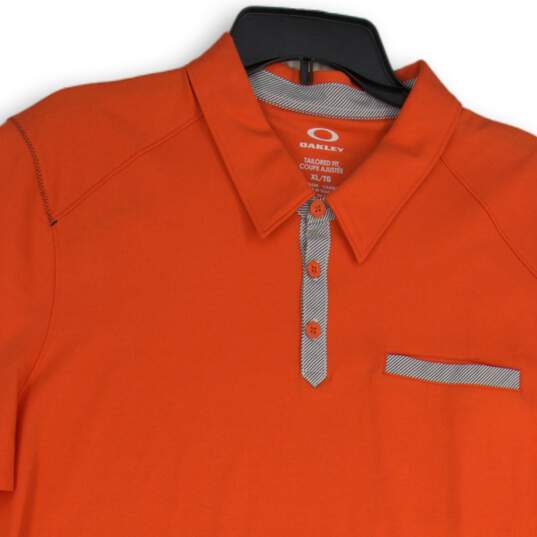 NWT Mens Orange Collared Short Sleeve Tailored Fit Golf Polo Shirt Size XL image number 3