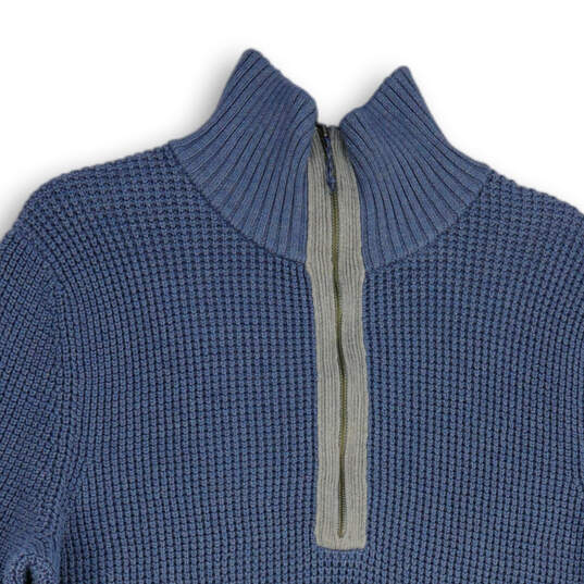 Womens Blue Gray Mock Neck Long Sleeve Waffle Knit Pullover Sweater Size XL image number 3