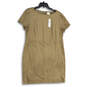 NWT Womens Brown Short Sleeve Round Neck Back Zip Shift Dress Size 2 image number 1