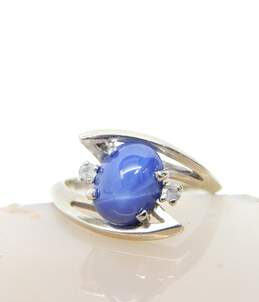 Vintage 10K White Gold Star Sapphire & Clear Quartz Accented Ring 2.9g