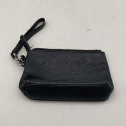 Womens Black Pebble Leather Inner Divider Zipper Small Clutch Wallet