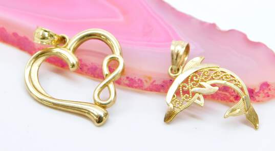 10K Yellow Gold Infinity Sign Heart & Filigree Dolphin Pendants 1.4g image number 1