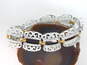 Vintage Crown Trifari White Enamel Scrolled & Gold Tone Panel Bracelet 40.1g image number 3