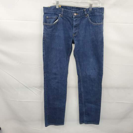 Buy the Prada Blue Denim Button Fly Jeans Tapered Fit Men's Size 36 ...