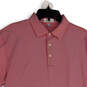 Mens Red Striped Spread Collar Short Sleeve Regular Fit Polo Shirt Size L image number 3