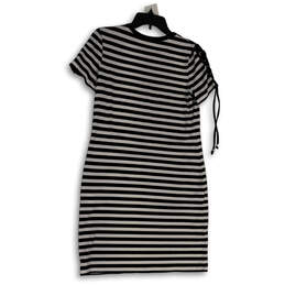 Womens Black White Striped Round Neck Classic Pullover Shift Dress Size XS alternative image