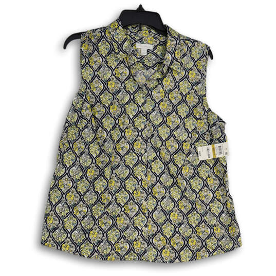 NWT Womens Yellow Black Printed Sleeveless Button Front Blouse Top Sz 14PA image number 1