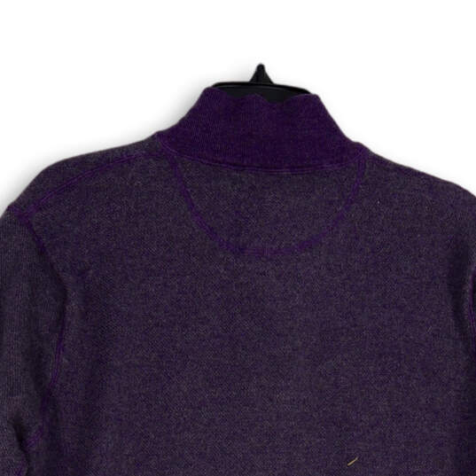 Womens Purple 1/4 Zip Long Sleeve Mock Neck Pullover Sweater Size XL image number 4
