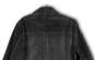 Mens Black Spread Collar Long Sleeve Button Front Leather Jacket Size L image number 4