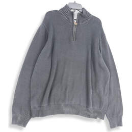 Mens Black Mock Neck Quarter Zip Long Sleeve Pullover Sweater Size 2XL