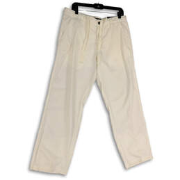 Mens White Flat Front Pockets Drawstring Straight Leg Chino Pants Sz 34x30
