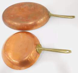 Vintage Paul Revere Copper Oval Skillet and Small Round Fry Pan w Brass Handles