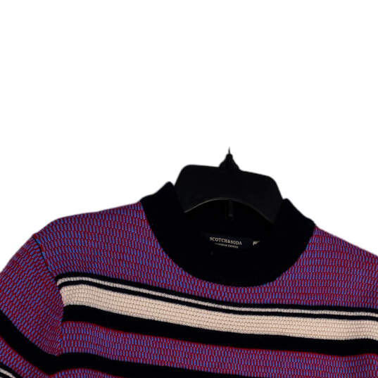Mens Multicolor Striped Knitted Crew Neck Long Sleeve Pullover Sweater Size S image number 3