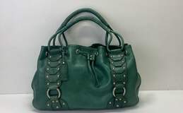 Kenneth Cole Green Leather Studded Drawstring Satchel Hobo Bag