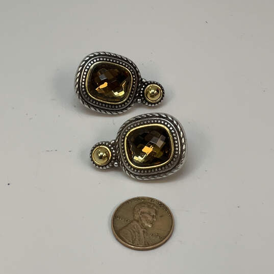Designer Brighton Two-Tone Crystal Cut Stone Swirl Engraved Stud Earrings image number 3