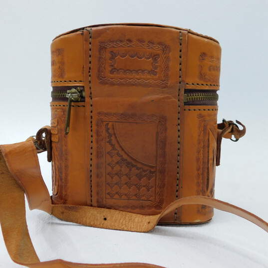 VNTG Handmade Leather Travel Bar Cognac & Whiskey Aztec Bag Made in Mexico image number 2