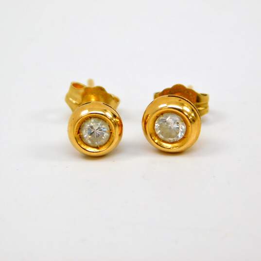 14K Yellow Gold Bezel Set 0.34 CTTW Diamond Stud Earrings w/ Ruby Enhancers 3.3g image number 6