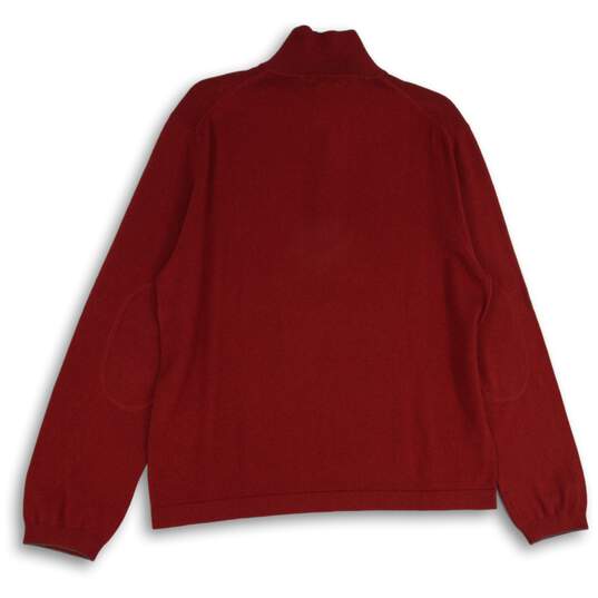 Mens Red Knitted Mock Neck 1/4 Sleeve Pullover Sweater Size Large image number 2